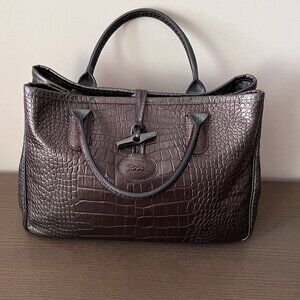Longchamp Roseau Leather Embossed Crocodile Bag